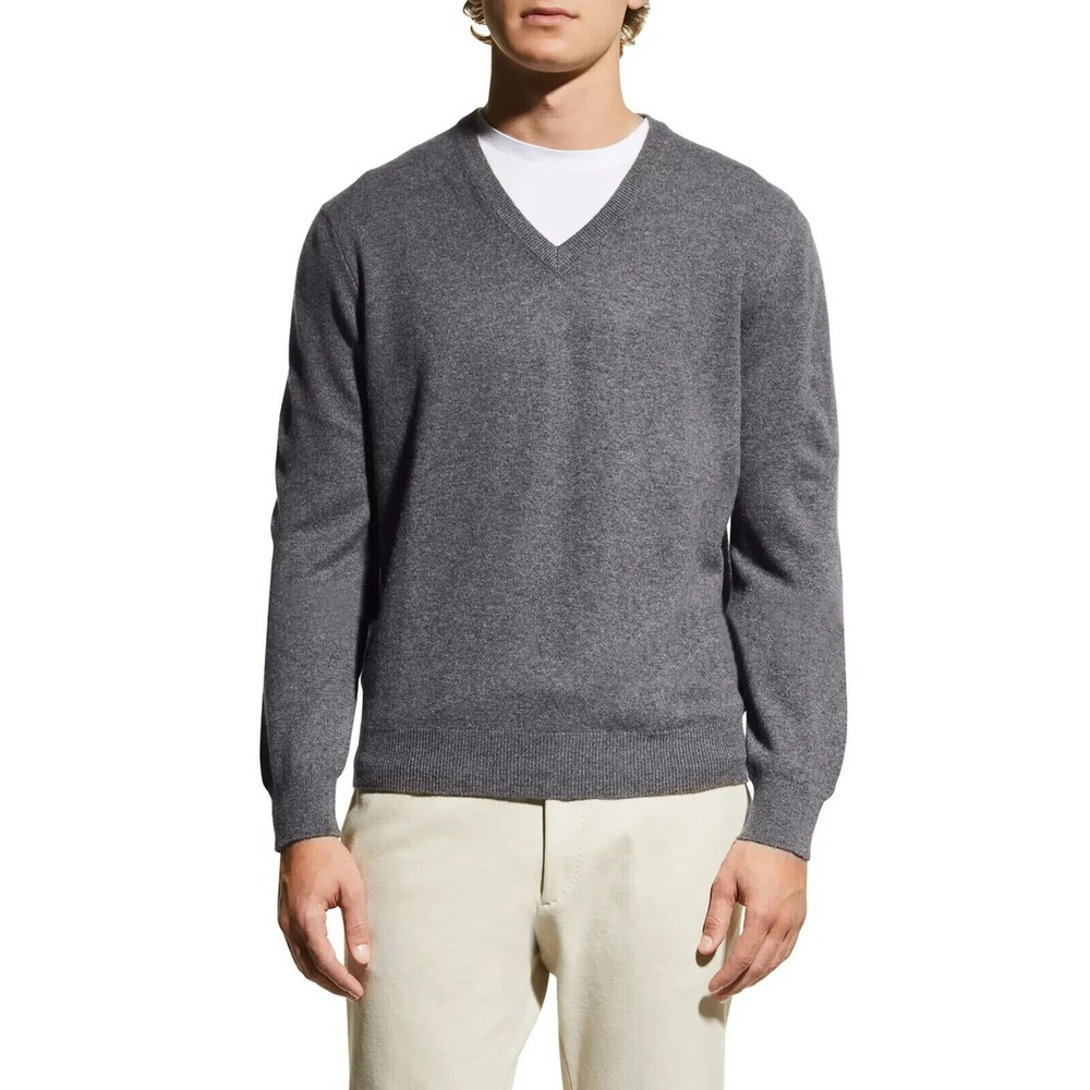 Luxury Cashmere Cremieux V-Neck Sweater Heather Gray Long Sleeve Men's Size XXL - Picture 14 of 15